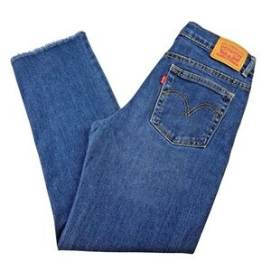 Levi Strauss Kids' High Rise Ankle Straight Jeans Raw Hem, Adjustable Waist, 12R